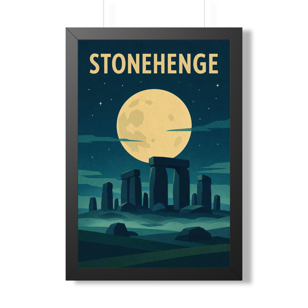Stonehenge United Kingdom Framed Poster | Vintage Travel Wall Art | Black Walnut White Frame | 16x24 20x30