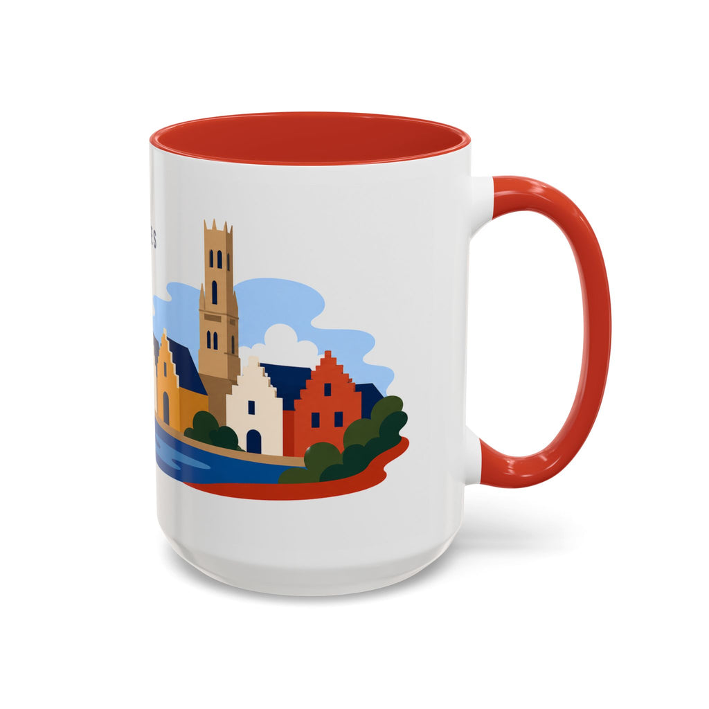 Bruges Coffee Mug | Travel Destination Souvenir Gift | Accent Color Ceramic 11oz 15oz