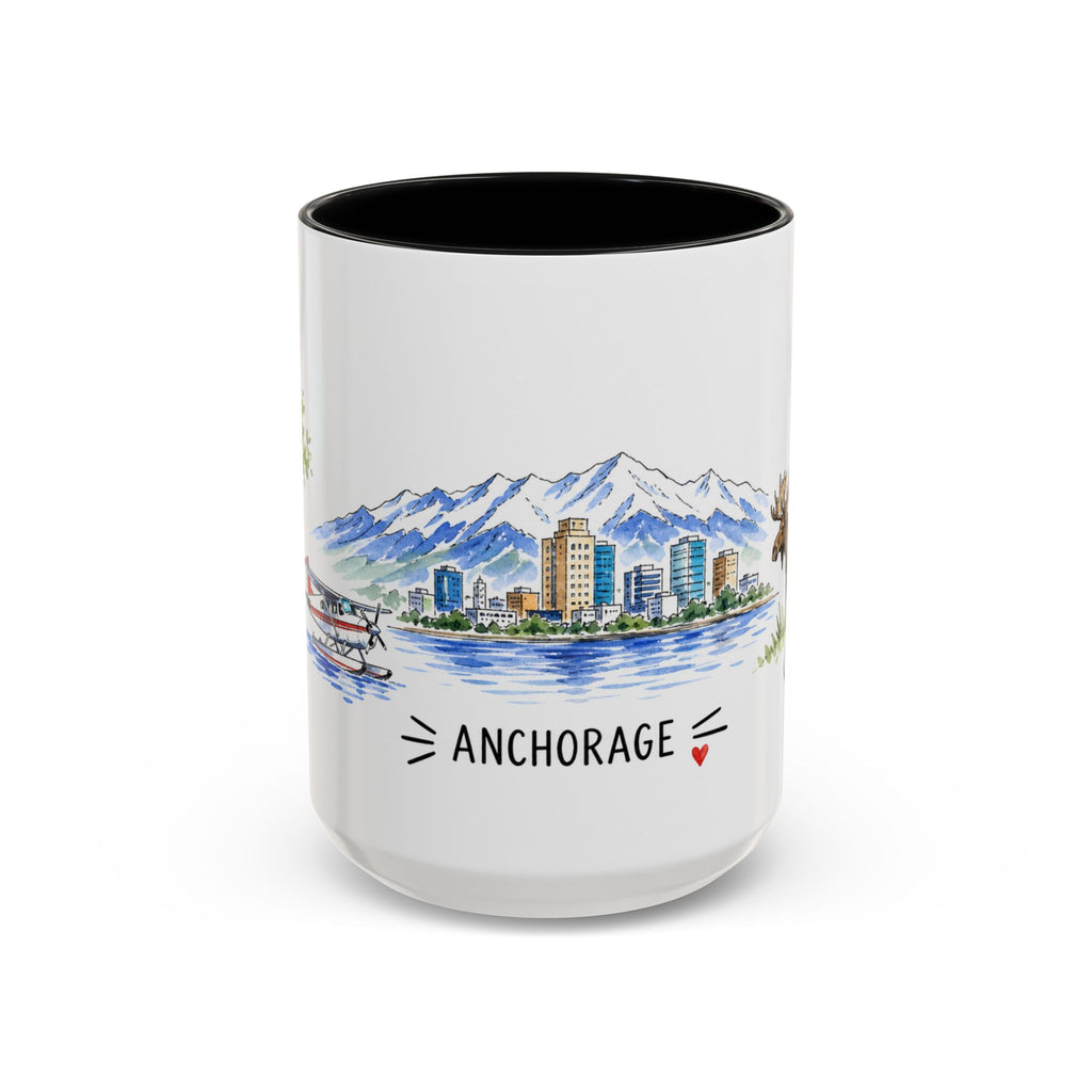Anchorage Illustrated Travel Mug | City Souvenir Accent Coffee Mug | 11oz 15oz Ceramic Cup