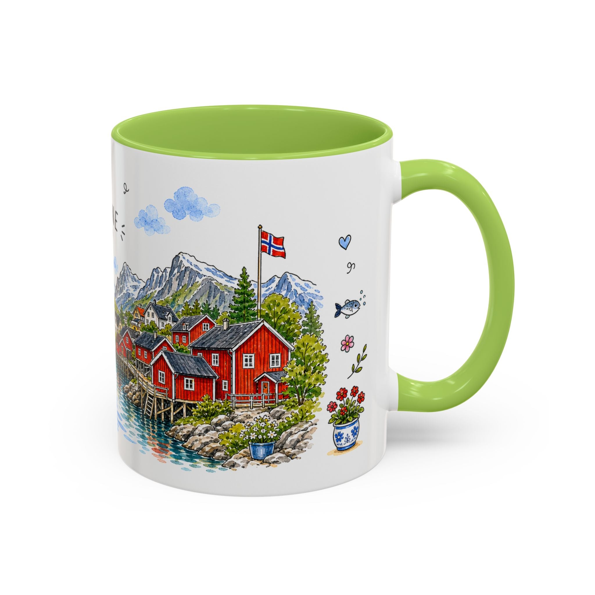 Reine Illustrated Travel Mug | Norway Souvenir Accent Coffee Mug | 11oz 15oz Ceramic Cup