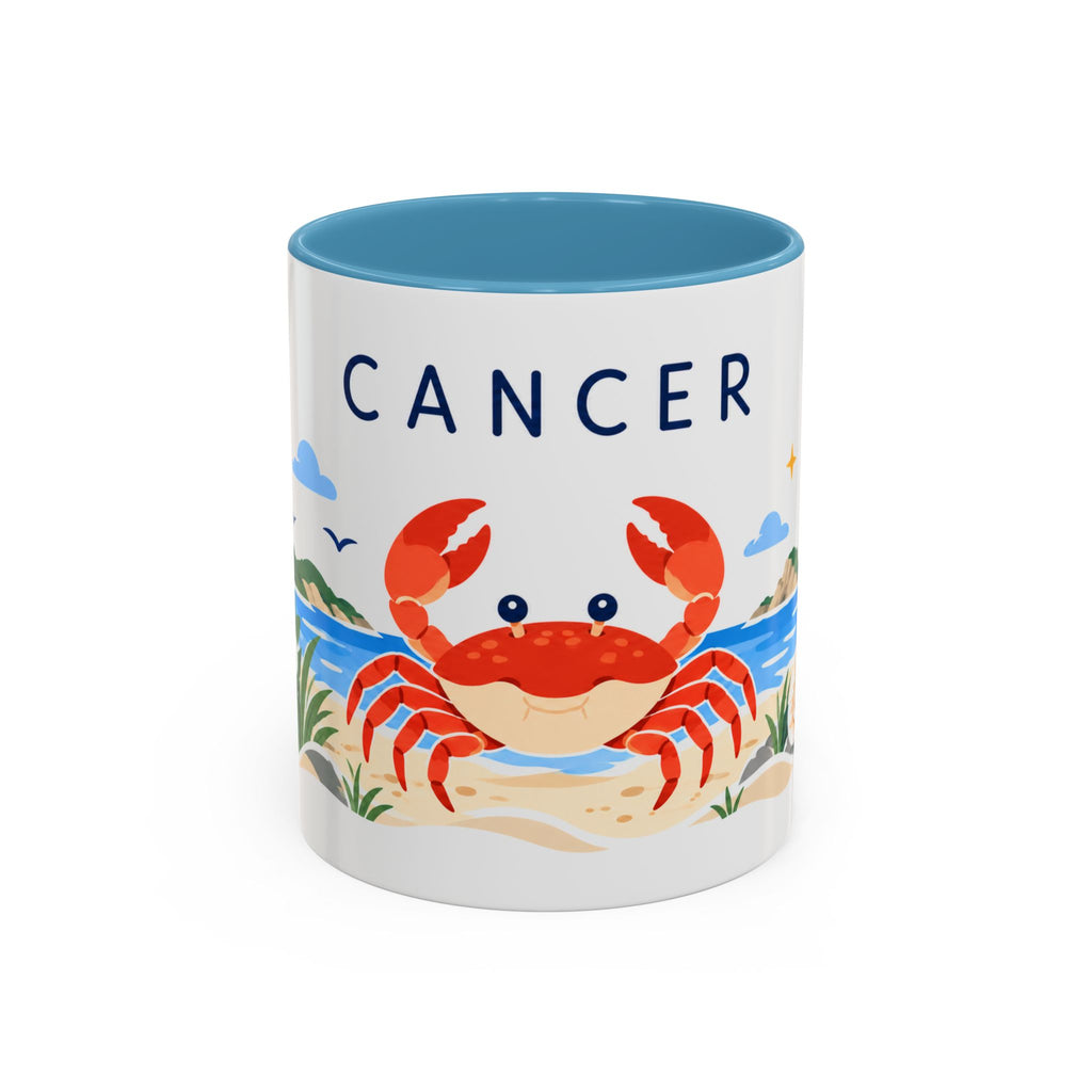 Cancer Zodiac Coffee Mug | Crab and Coastal Design | Astrology Birthday Gift | 11 oz 15 oz Ceramic Accent Mug