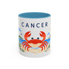 Cancer Zodiac Coffee Mug | Crab and Coastal Design | Astrology Birthday Gift | 11 oz 15 oz Ceramic Accent Mug