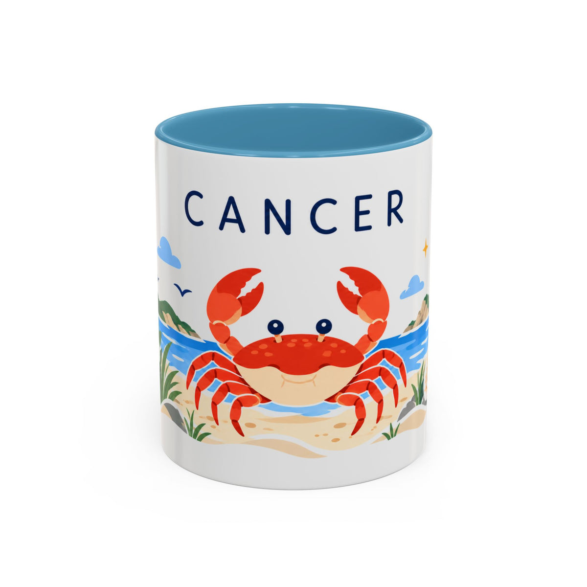 Cancer Zodiac Coffee Mug | Crab and Coastal Design | Astrology Birthday Gift | 11 oz 15 oz Ceramic Accent Mug