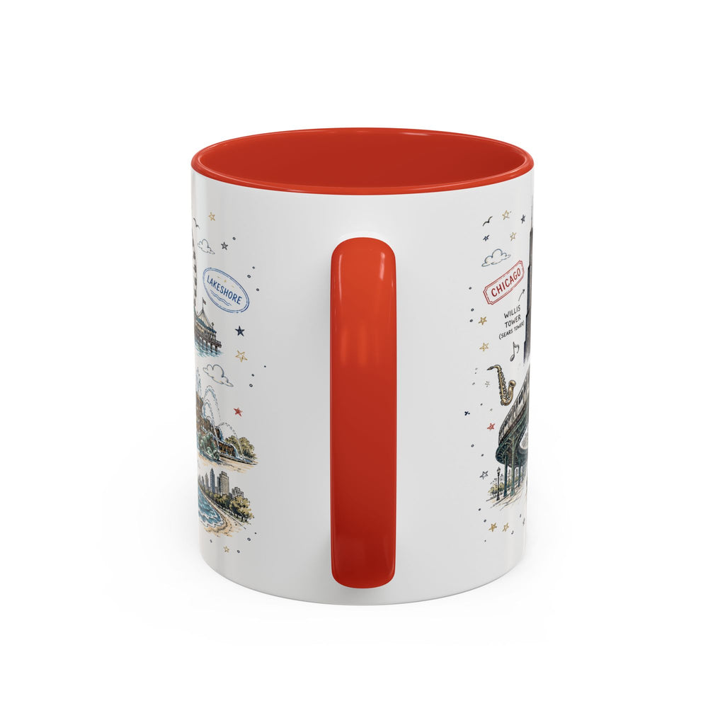 Chicago Coffee Mug | Illinois Souvenir City Gift | Accent Color Ceramic 11oz 15oz
