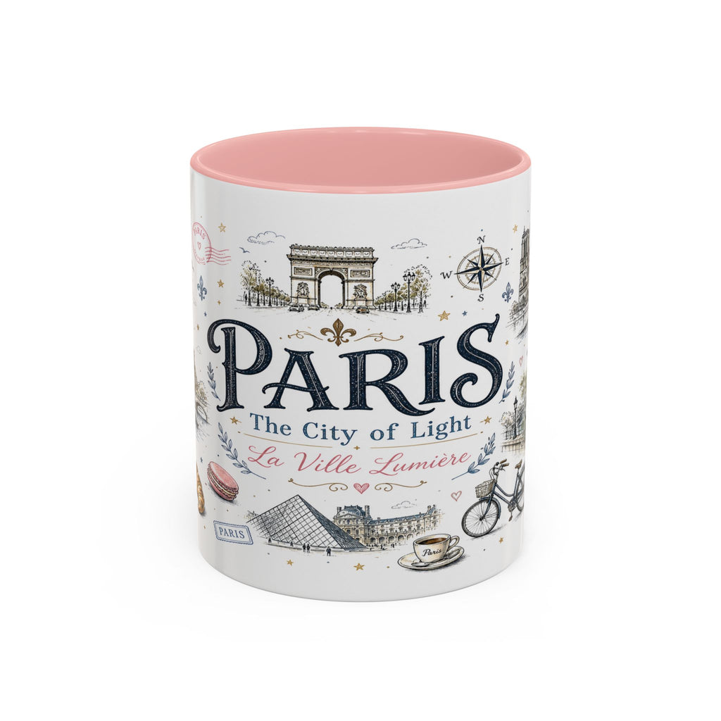 Paris Coffee Mug | France Souvenir Travel Gift | Accent Color Ceramic 11oz 15oz