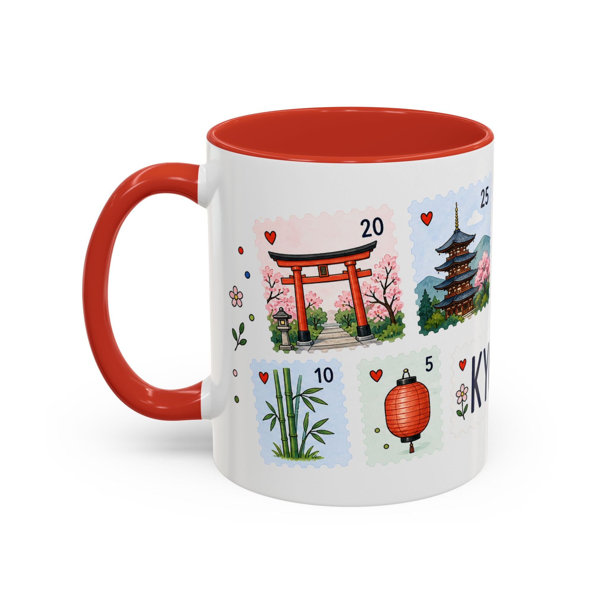 Kyoto Coffee Mug | Postage Stamp Collage Mug | Travel Souvenir Accent Cup 11oz 15oz