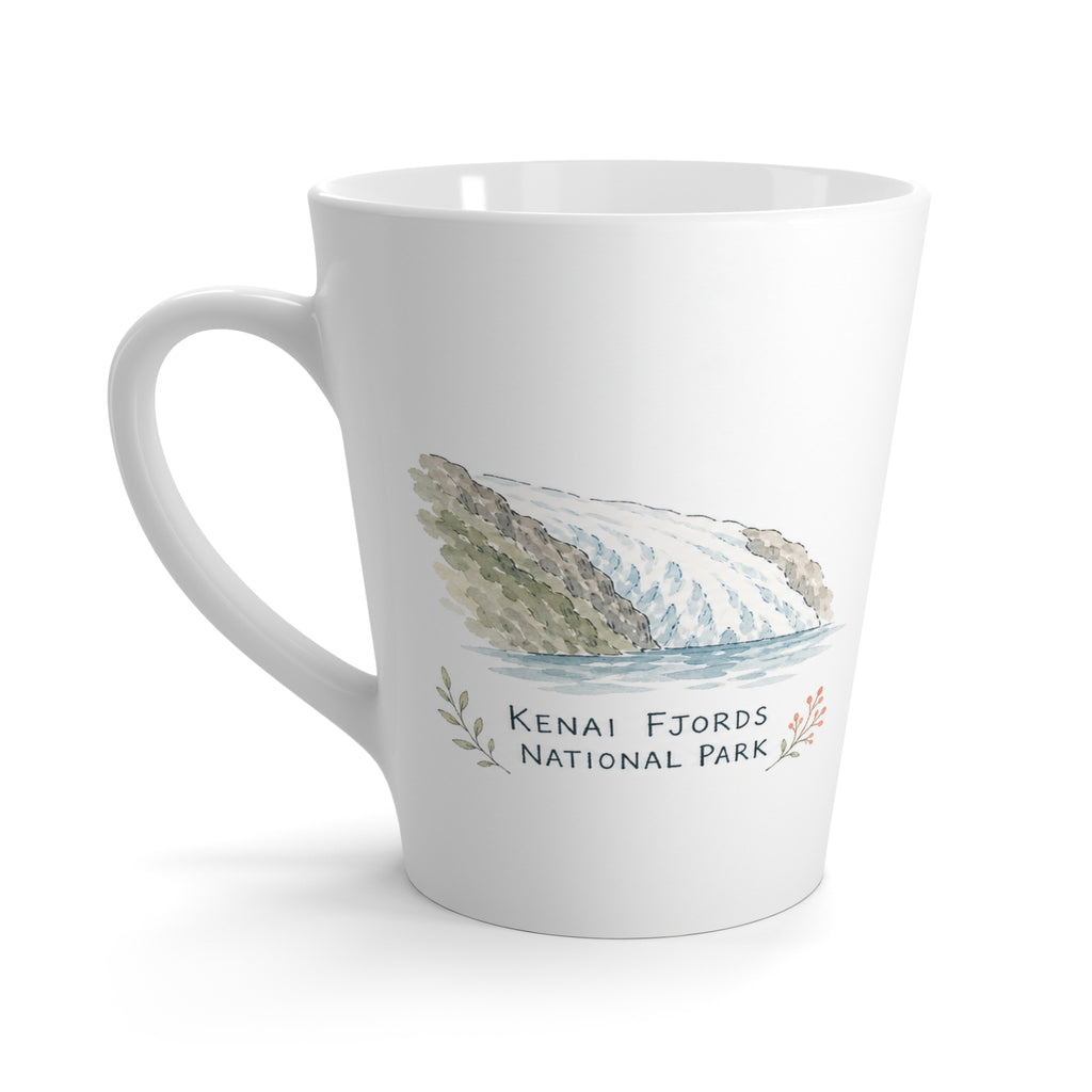 Kenai Fjords National Park Latte Mug | Pastel Watercolor Nature Coffee Cup | 12 oz Travel Souvenir Gift