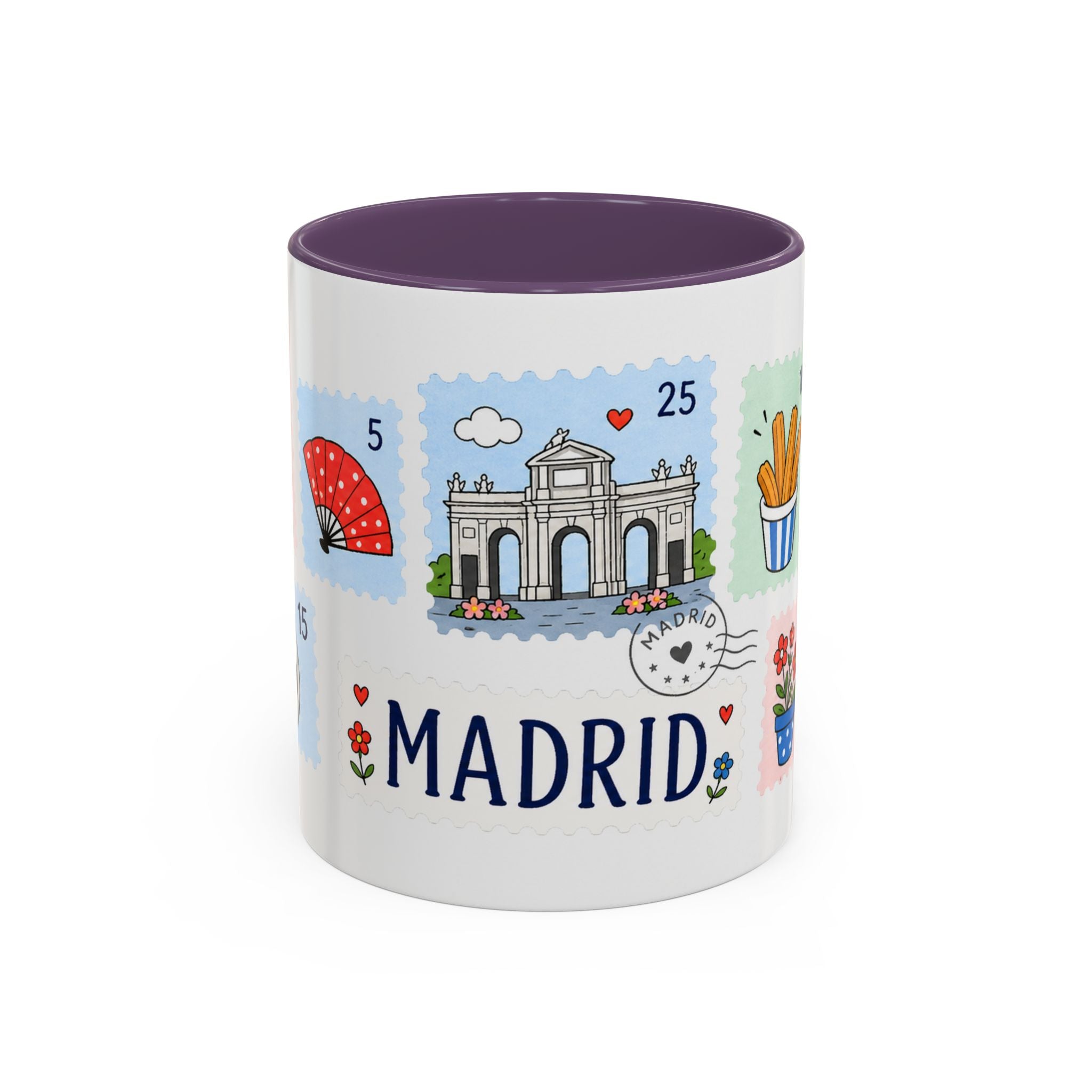 Madrid Coffee Mug | Postage Stamp Collage Mug | Travel Souvenir Accent Cup 11oz 15oz