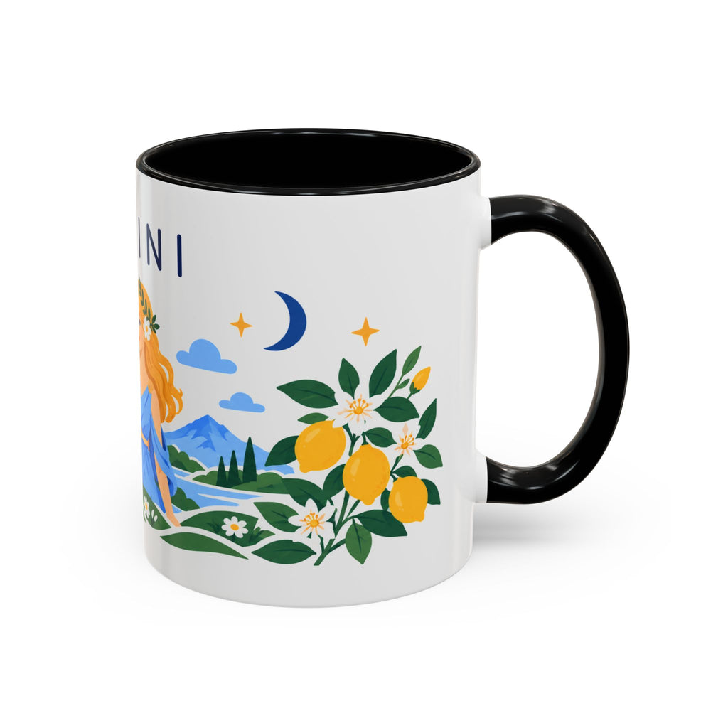 Gemini Zodiac Coffee Mug | Twins and Floral Design | Astrology Birthday Gift | 11 oz 15 oz Ceramic Accent Mug