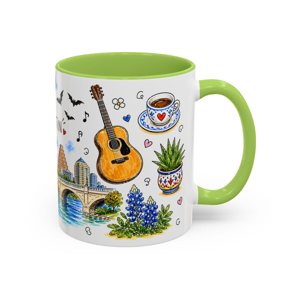 Austin Illustrated Travel Mug | City Souvenir Accent Coffee Mug | 11oz 15oz Ceramic Cup