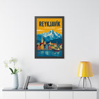 Reykjavík Iceland Framed Poster | Vintage Travel Wall Art | Black Walnut White Frame | 16x24 20x30