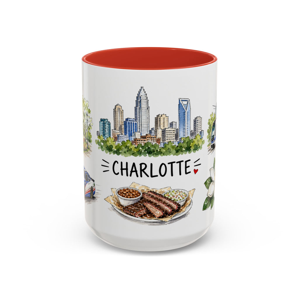 Charlotte Illustrated Travel Mug | City Souvenir Accent Coffee Mug | 11oz 15oz Ceramic Cup
