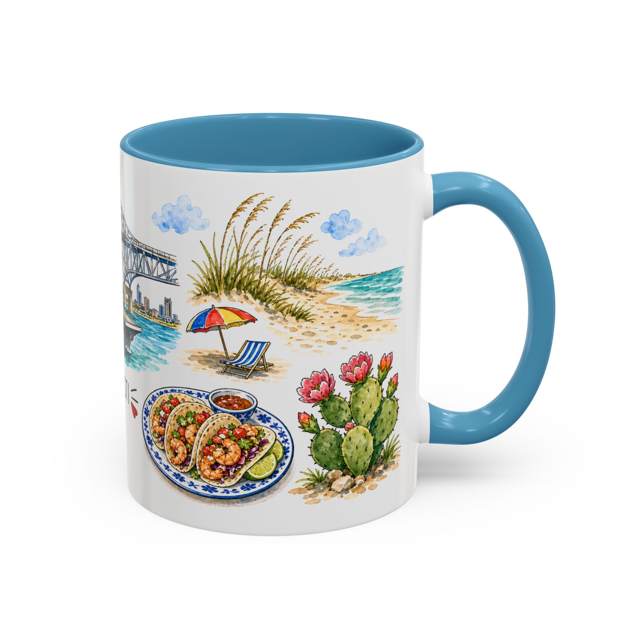 Corpus Christi Illustrated Travel Mug | City Souvenir Accent Coffee Mug | 11oz 15oz Ceramic Cup
