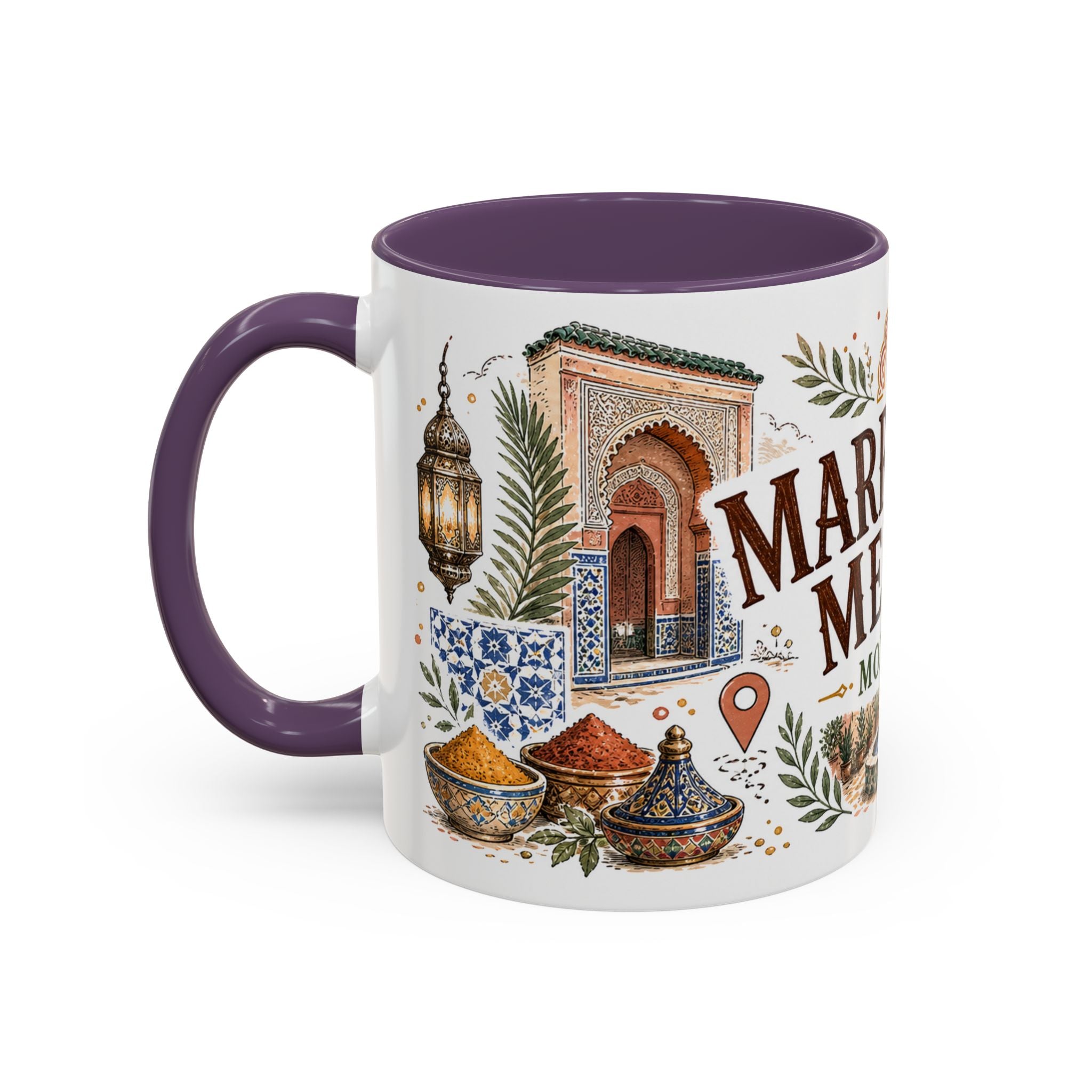 Marrakech Medina Coffee Mug | Travel Destination Souvenir Gift | Accent Color Ceramic 11oz 15oz