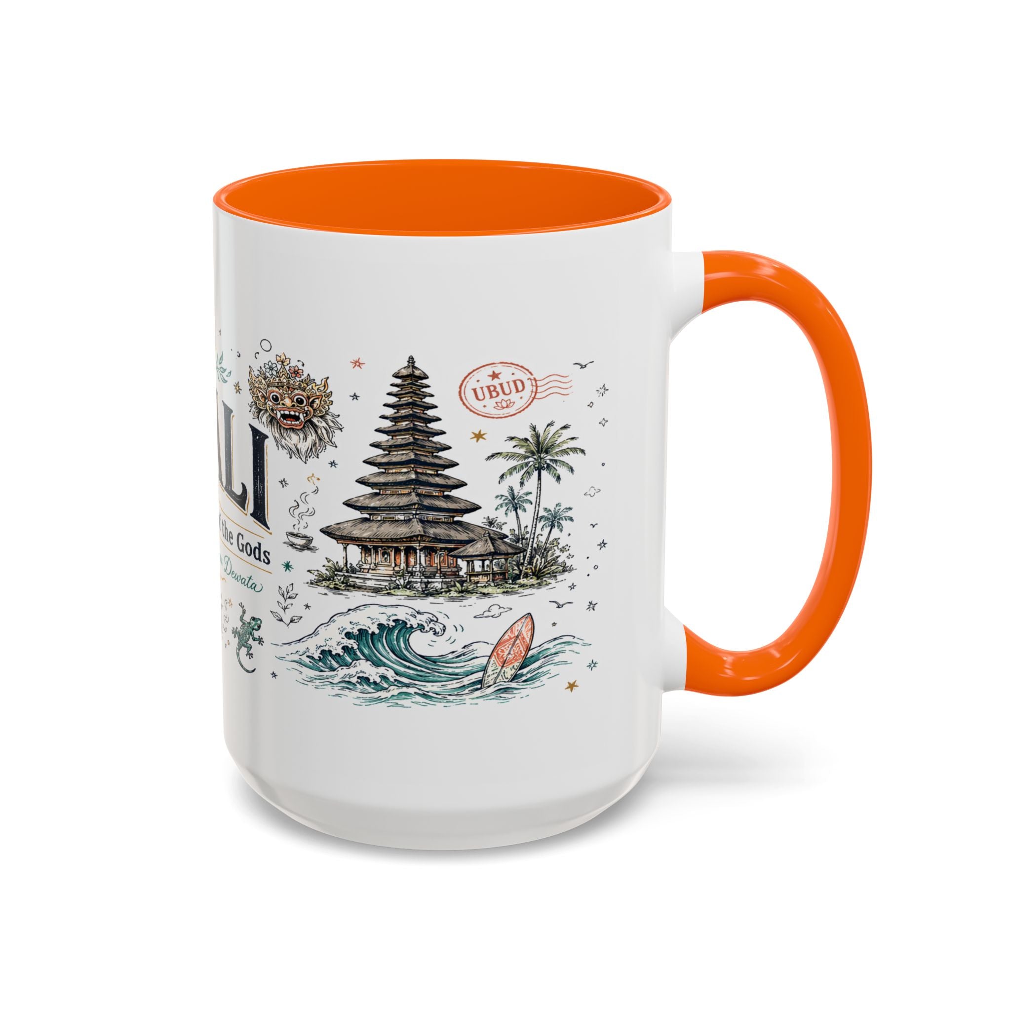 Bali Coffee Mug | Indonesia Souvenir Travel Gift | Accent Color Ceramic 11oz 15oz