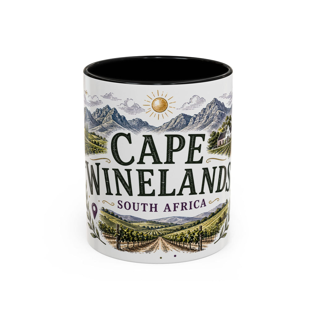 Cape Winelands Coffee Mug | Travel Destination Souvenir Gift | Accent Color Ceramic 11oz 15oz