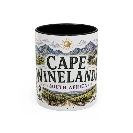 Cape Winelands Coffee Mug | Travel Destination Souvenir Gift | Accent Color Ceramic 11oz 15oz