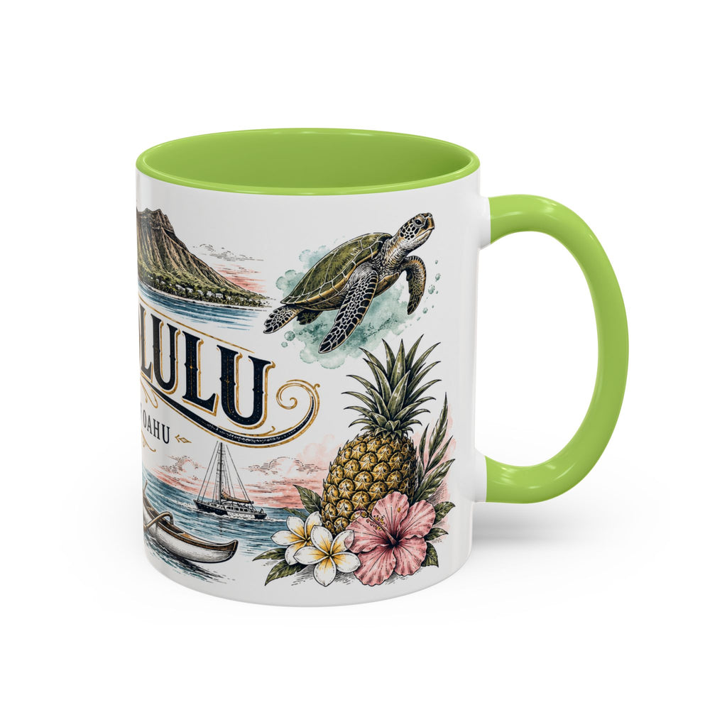 Honolulu Coffee Mug | United States Travel Souvenir | Vintage Illustrated City Gift | 11 oz 15 oz Accent Mug