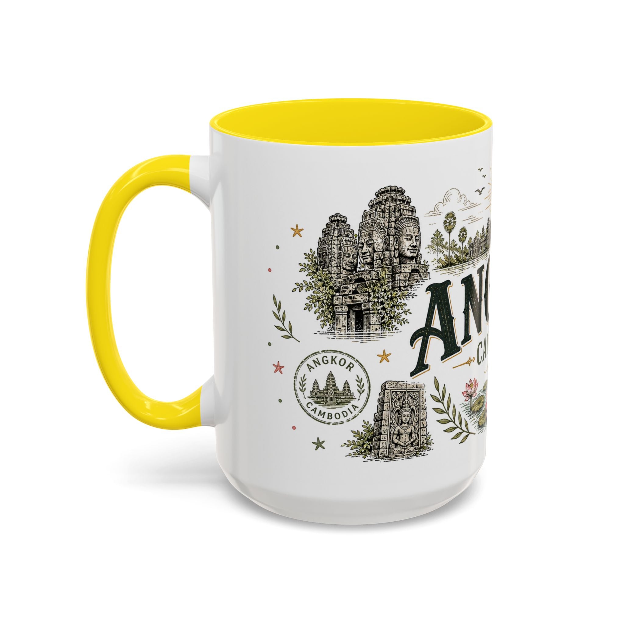 Angkor Coffee Mug | Travel Destination Souvenir Gift | Accent Color Ceramic 11oz 15oz