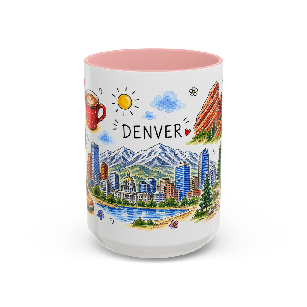 Denver Illustrated Travel Mug | City Souvenir Accent Coffee Mug | 11oz 15oz Ceramic Cup