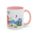 Cancer Zodiac Coffee Mug | Crab and Coastal Design | Astrology Birthday Gift | 11 oz 15 oz Ceramic Accent Mug