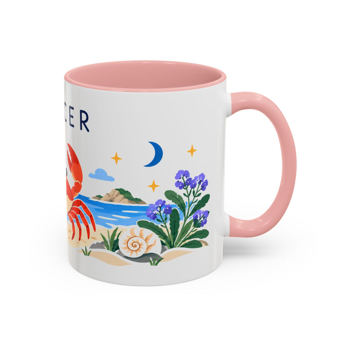 Cancer Zodiac Coffee Mug | Crab and Coastal Design | Astrology Birthday Gift | 11 oz 15 oz Ceramic Accent Mug