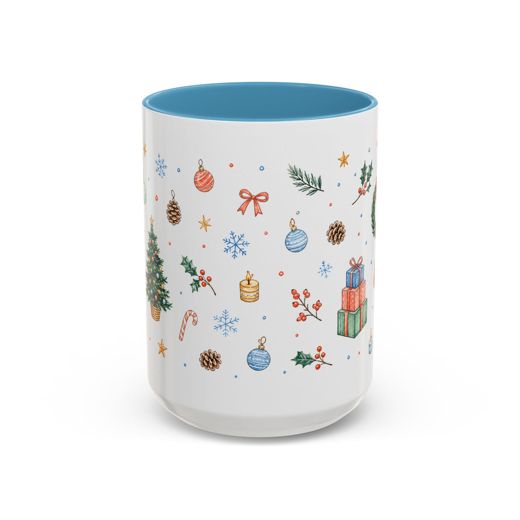 Christmas Mug | Watercolor Tree Gifts Wreath Holiday Cup | Accent Coffee Mug 11oz 15oz