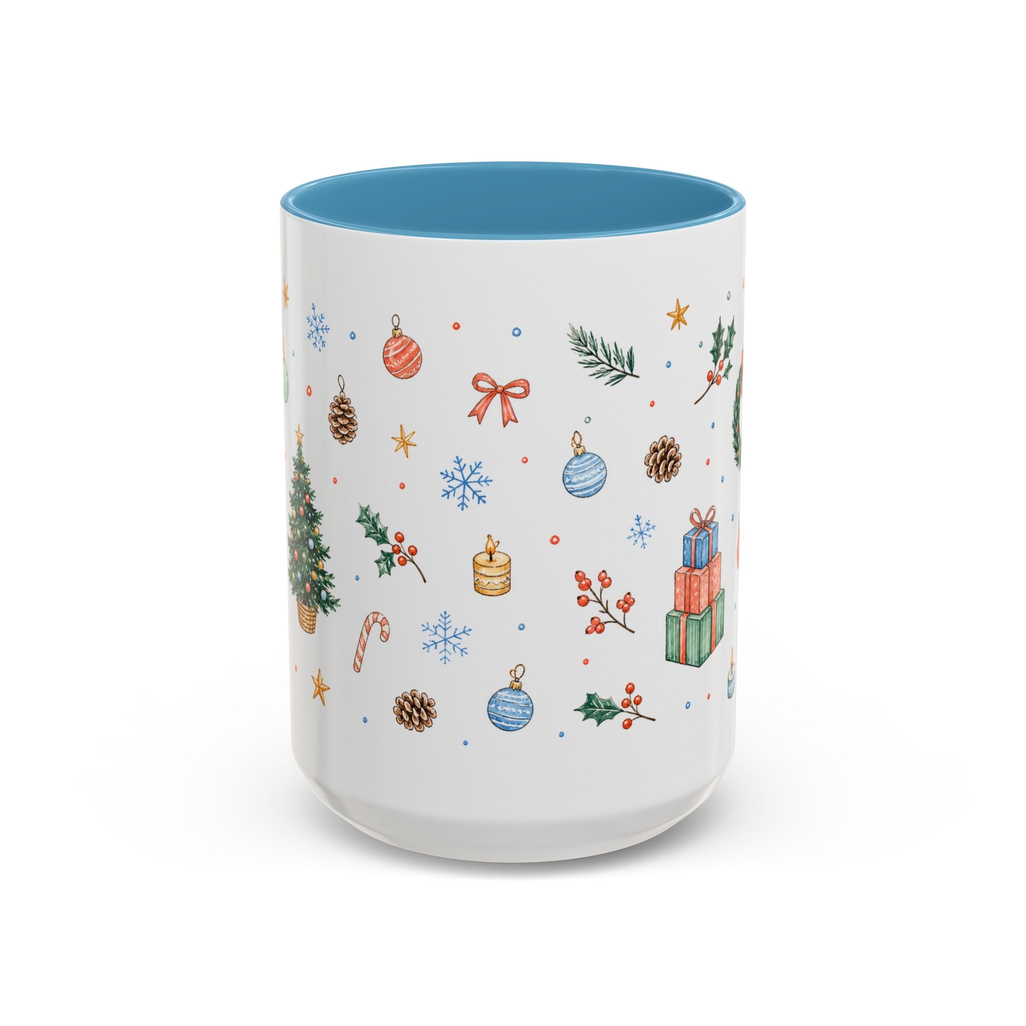 Christmas Mug | Watercolor Tree Gifts Wreath Holiday Cup | Accent Coffee Mug 11oz 15oz