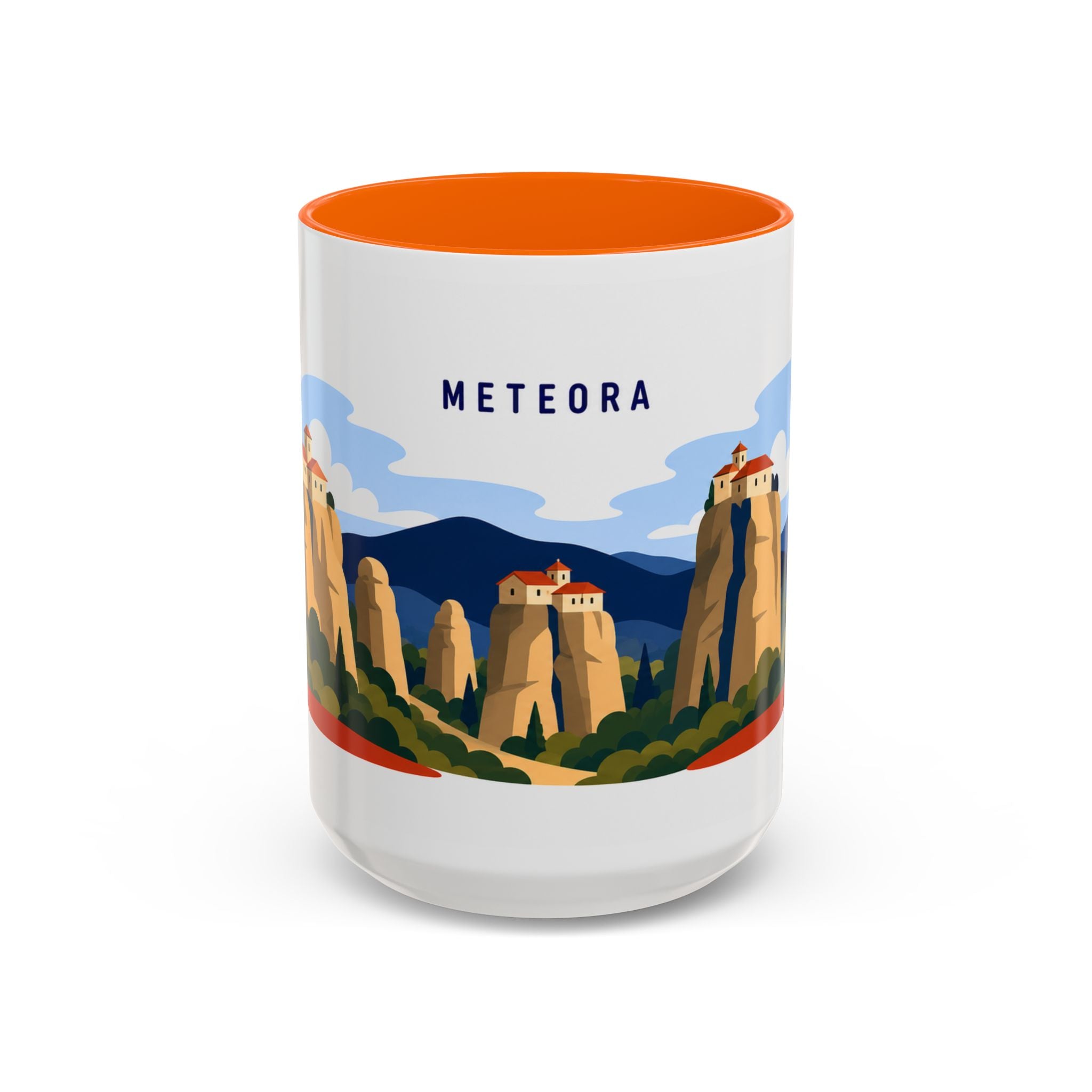 Meteora Coffee Mug | Travel Destination Souvenir Gift | Accent Color Ceramic 11oz 15oz