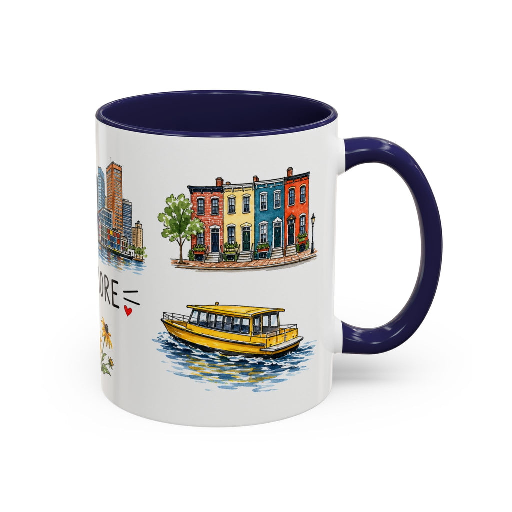 Baltimore Illustrated Travel Mug | City Souvenir Accent Coffee Mug | 11oz 15oz Ceramic Cup