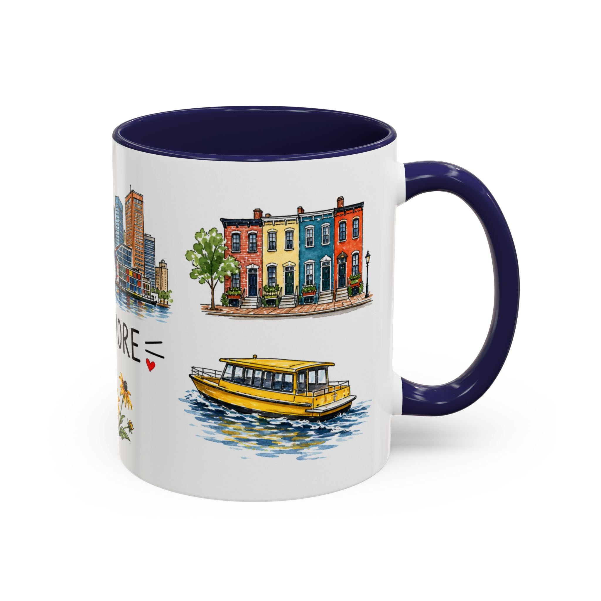 Baltimore Illustrated Travel Mug | City Souvenir Accent Coffee Mug | 11oz 15oz Ceramic Cup