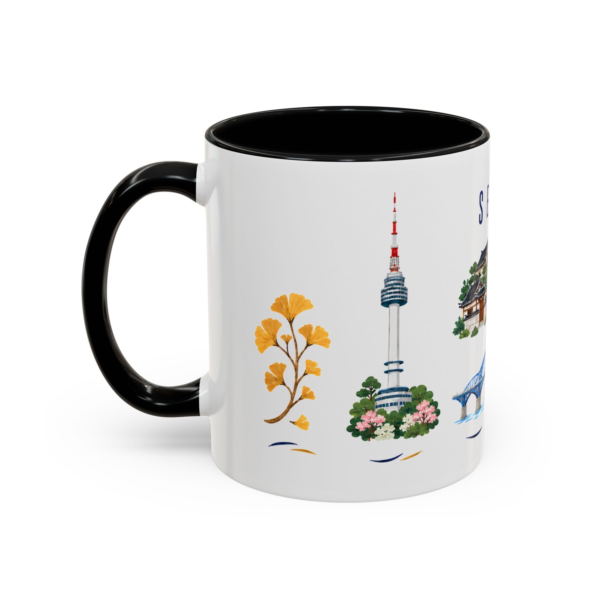 Seoul Coffee Mug | South Korea Travel Souvenir | Porcelain Decal City Gift | 11oz 15oz Accent Mug