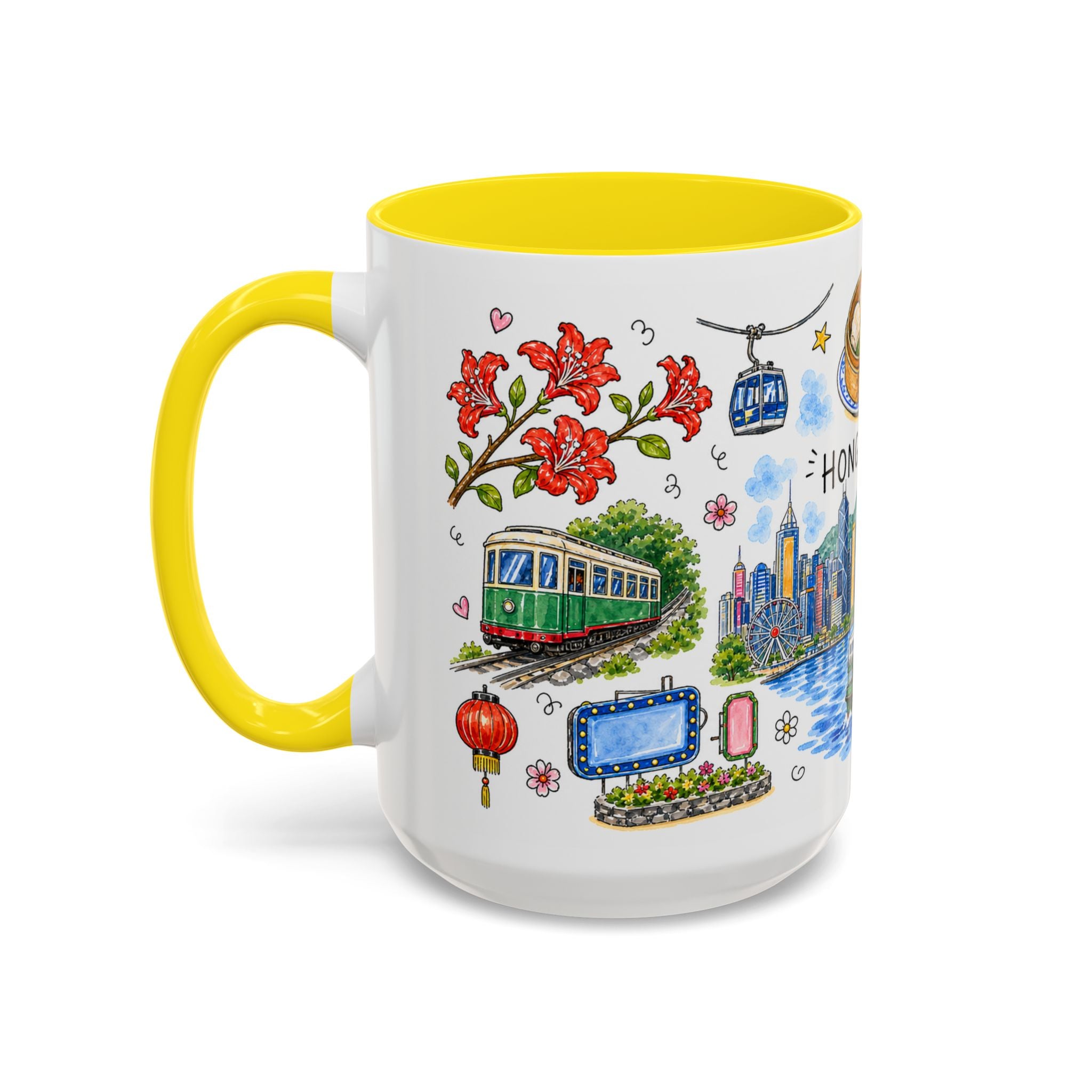 Hong Kong Illustrated Travel Mug | City Souvenir Accent Coffee Mug | 11oz 15oz Ceramic Cup