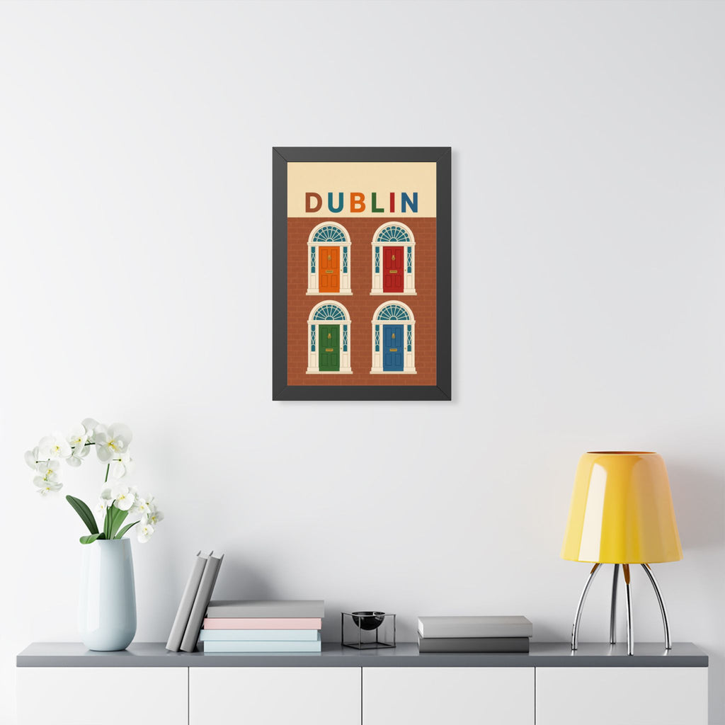 Dublin Georgian Doors Ireland Framed Poster | Vintage Travel Wall Art | Black Walnut White Frame | 16x24 20x30