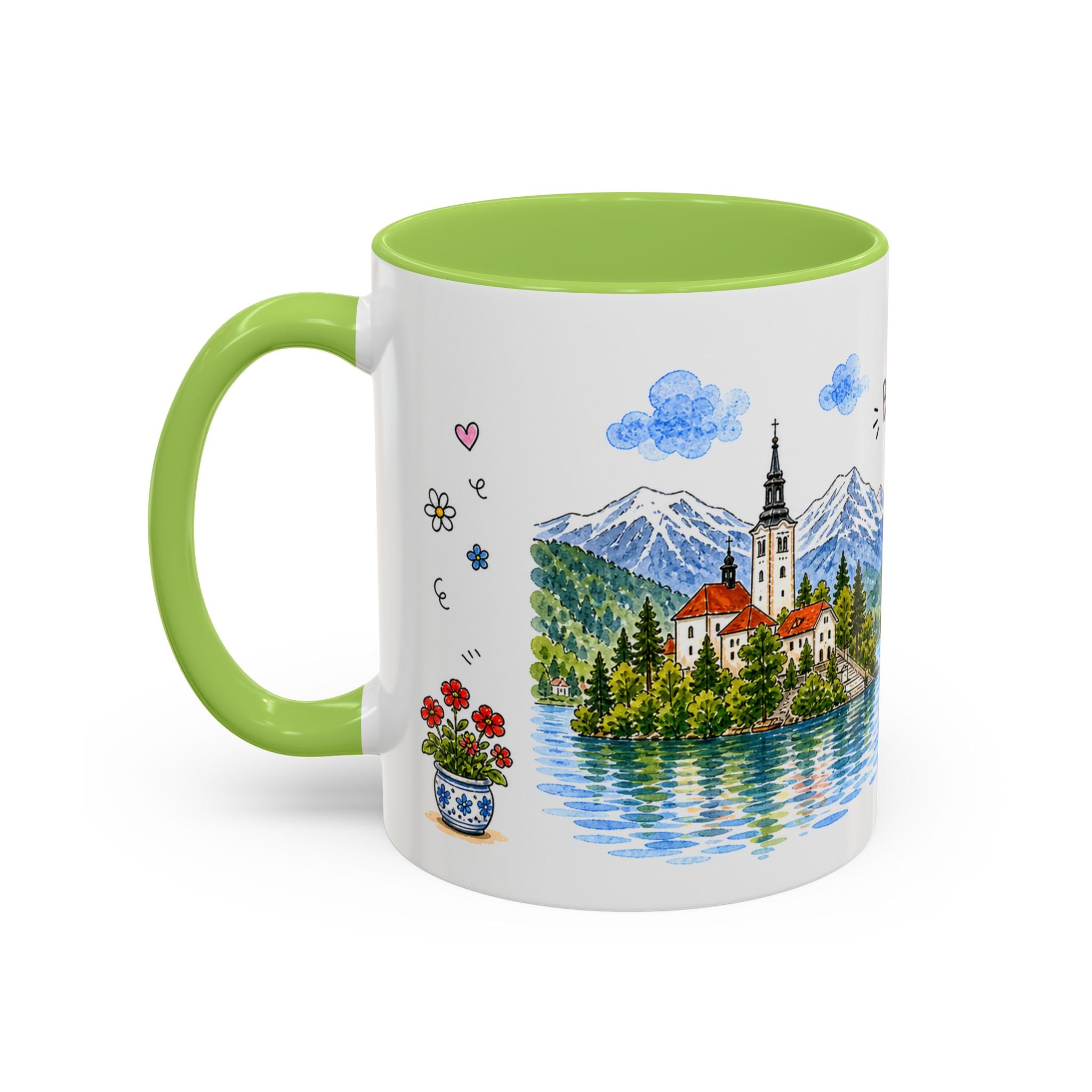 Bled Illustrated Travel Mug | Slovenia Souvenir Accent Coffee Mug | 11oz 15oz Ceramic Cup
