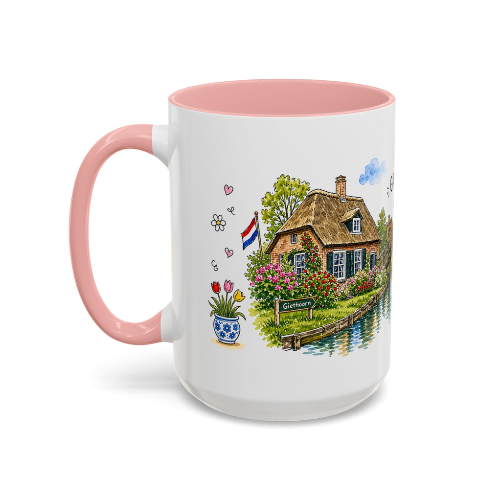 Giethoorn Illustrated Travel Mug | Netherlands Souvenir Accent Coffee Mug | 11oz 15oz Ceramic Cup