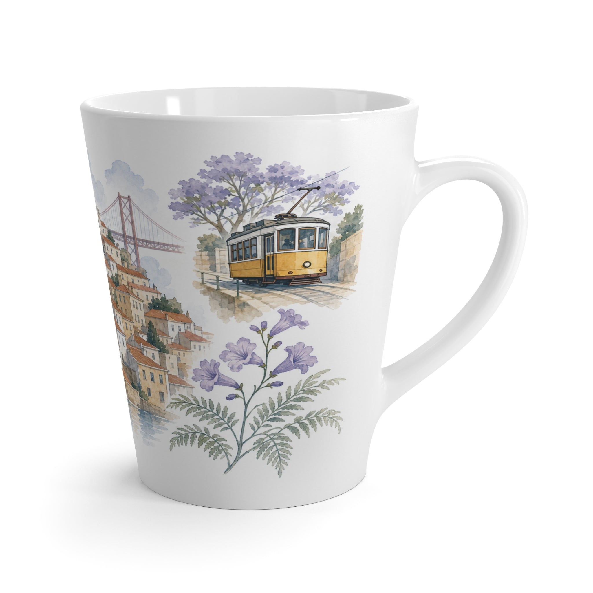 Lisbon Latte Mug | Watercolor City Travel Mug | 12 oz Ceramic Souvenir Gift