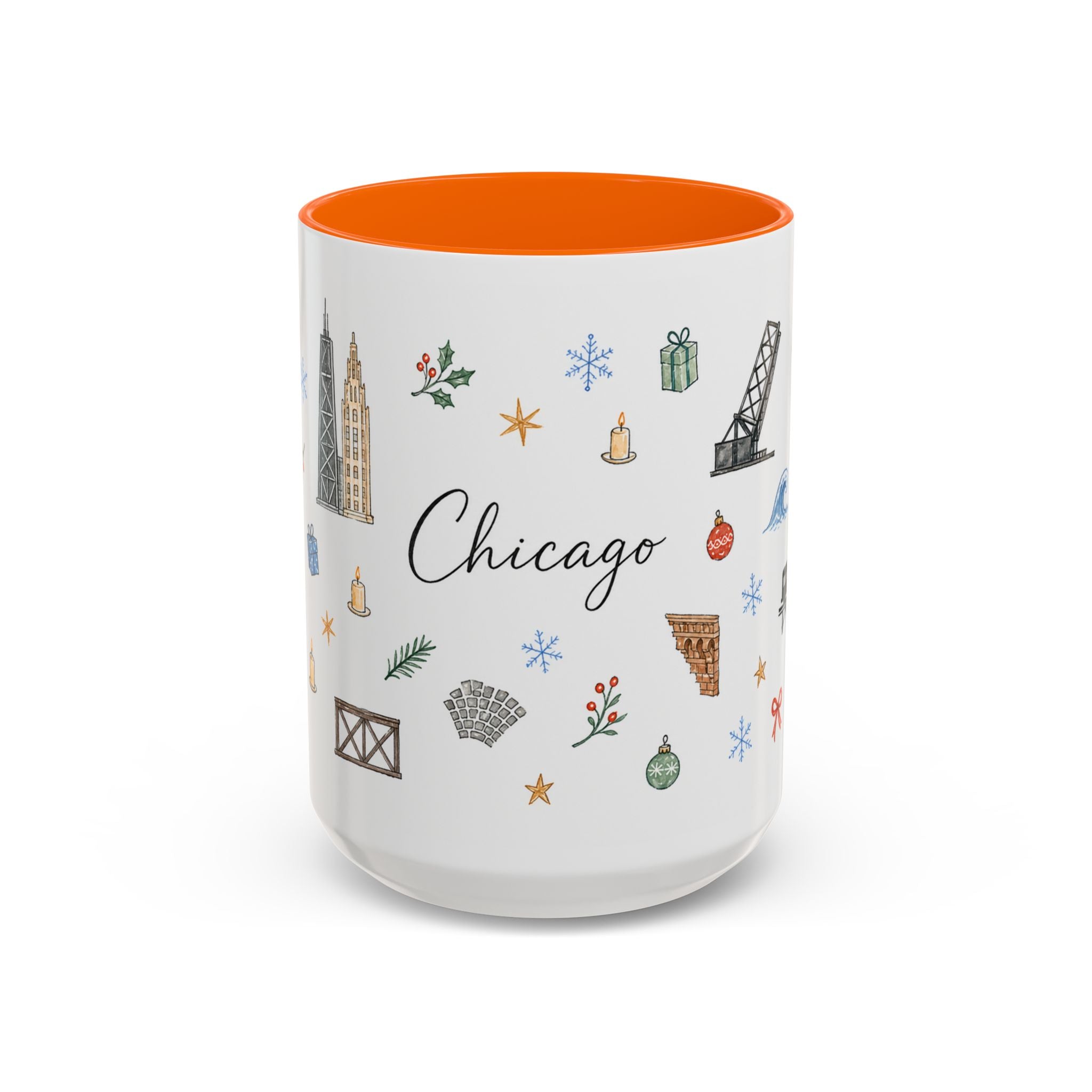 Chicago Christmas Mug | Watercolor Travel Souvenir | Holiday Gift | Accent Ceramic Coffee Cup 11oz 15oz