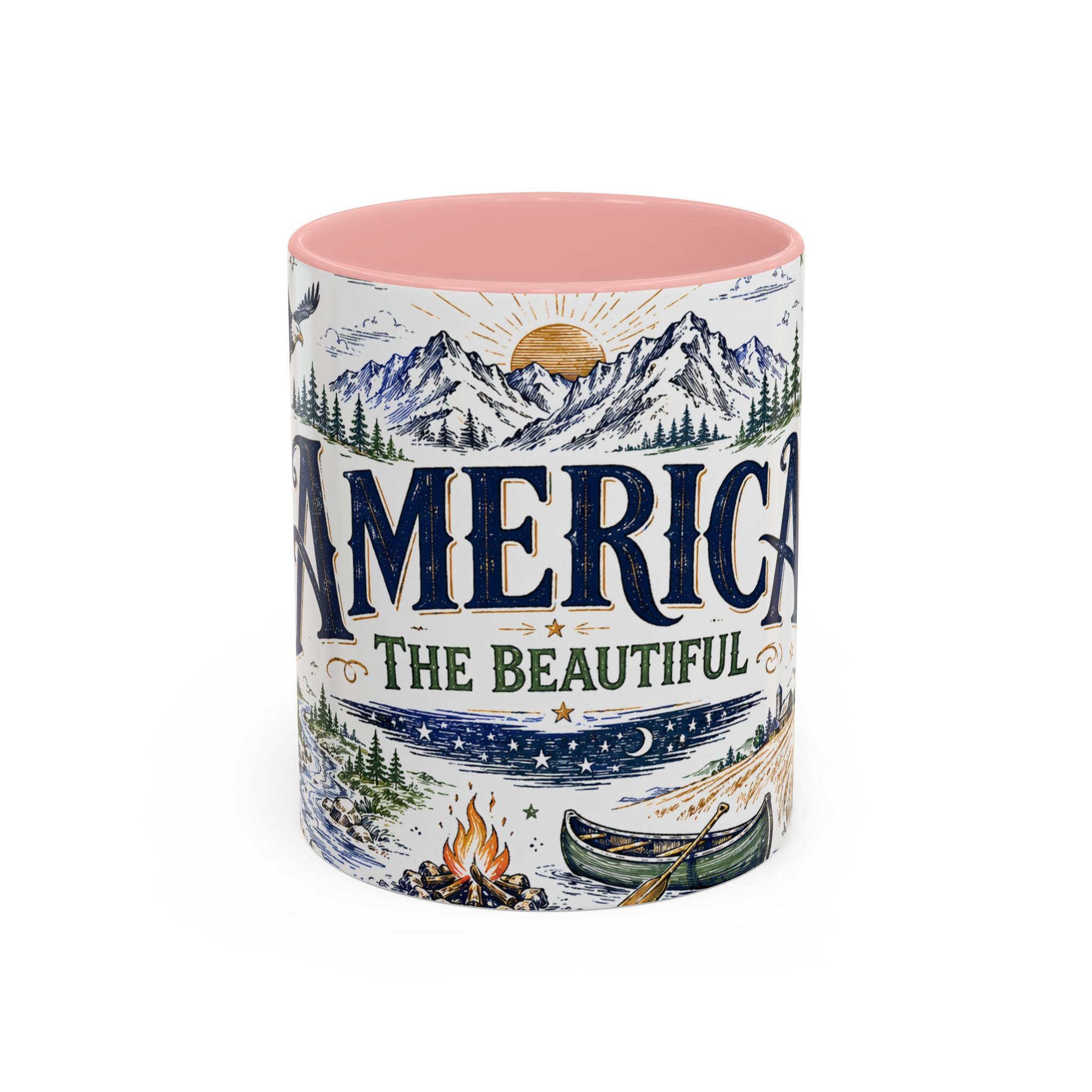 America the Beautiful Coffee Mug | Patriotic USA Gift | Accent Color Ceramic 11oz 15oz
