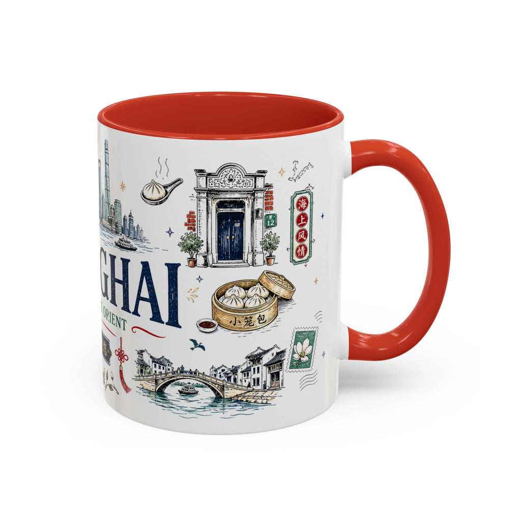 Shanghai Coffee Mug | China Souvenir Travel Gift | Accent Color Ceramic 11oz 15oz