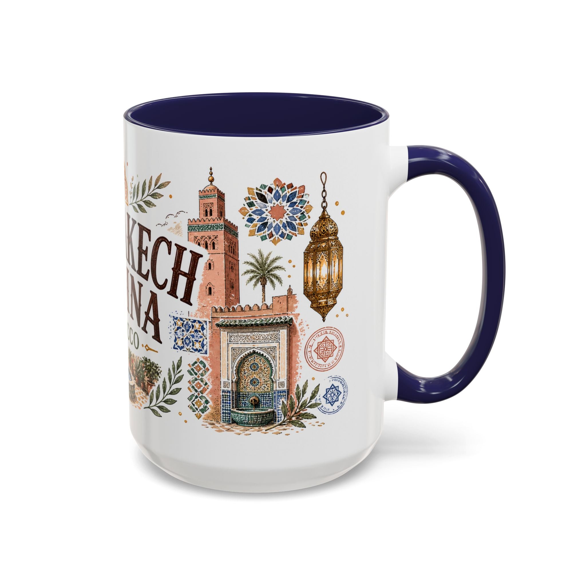 Marrakech Medina Coffee Mug | Travel Destination Souvenir Gift | Accent Color Ceramic 11oz 15oz