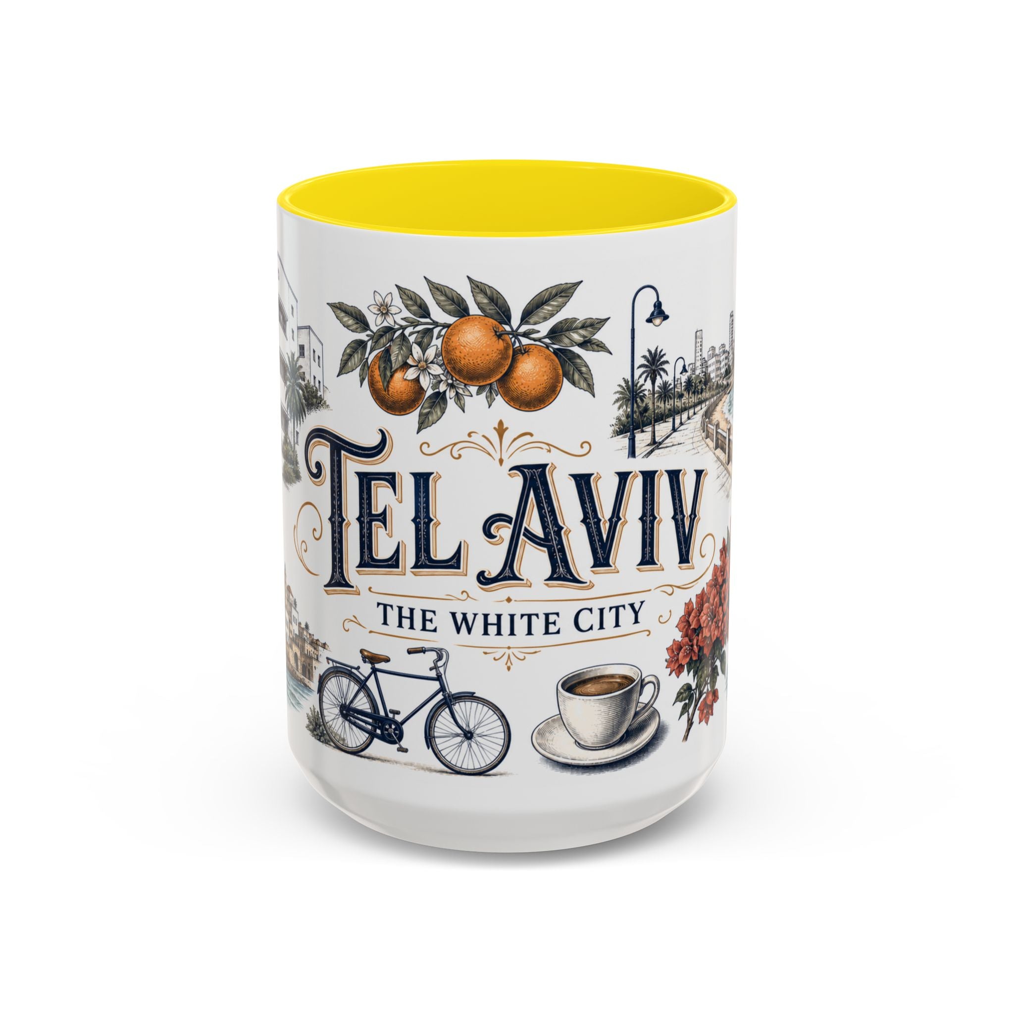 Tel Aviv Coffee Mug | Israel Travel Souvenir | Vintage Illustrated City Gift | 11 oz 15 oz Accent Mug