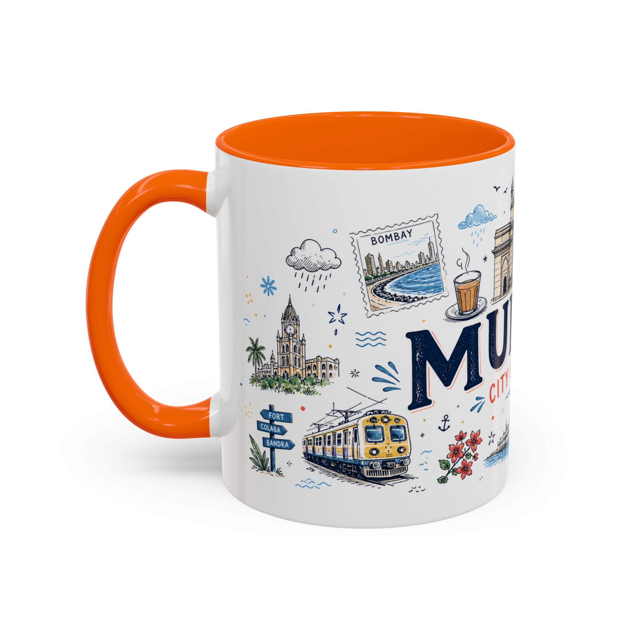 Mumbai Coffee Mug | India Souvenir Travel Gift | Accent Color Ceramic 11oz 15oz