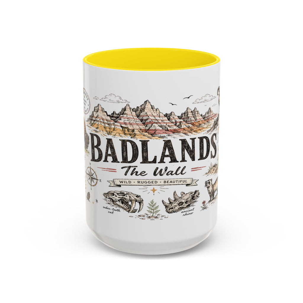 Badlands National Park Coffee Mug | South Dakota Prairie Fossil Hiking Gift | Accent Color Ceramic 11oz 15oz