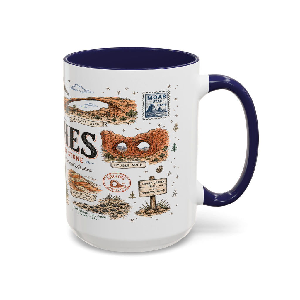 Arches Coffee Mug | National Park Hiking Utah Gift | Accent Color Ceramic 11oz 15oz