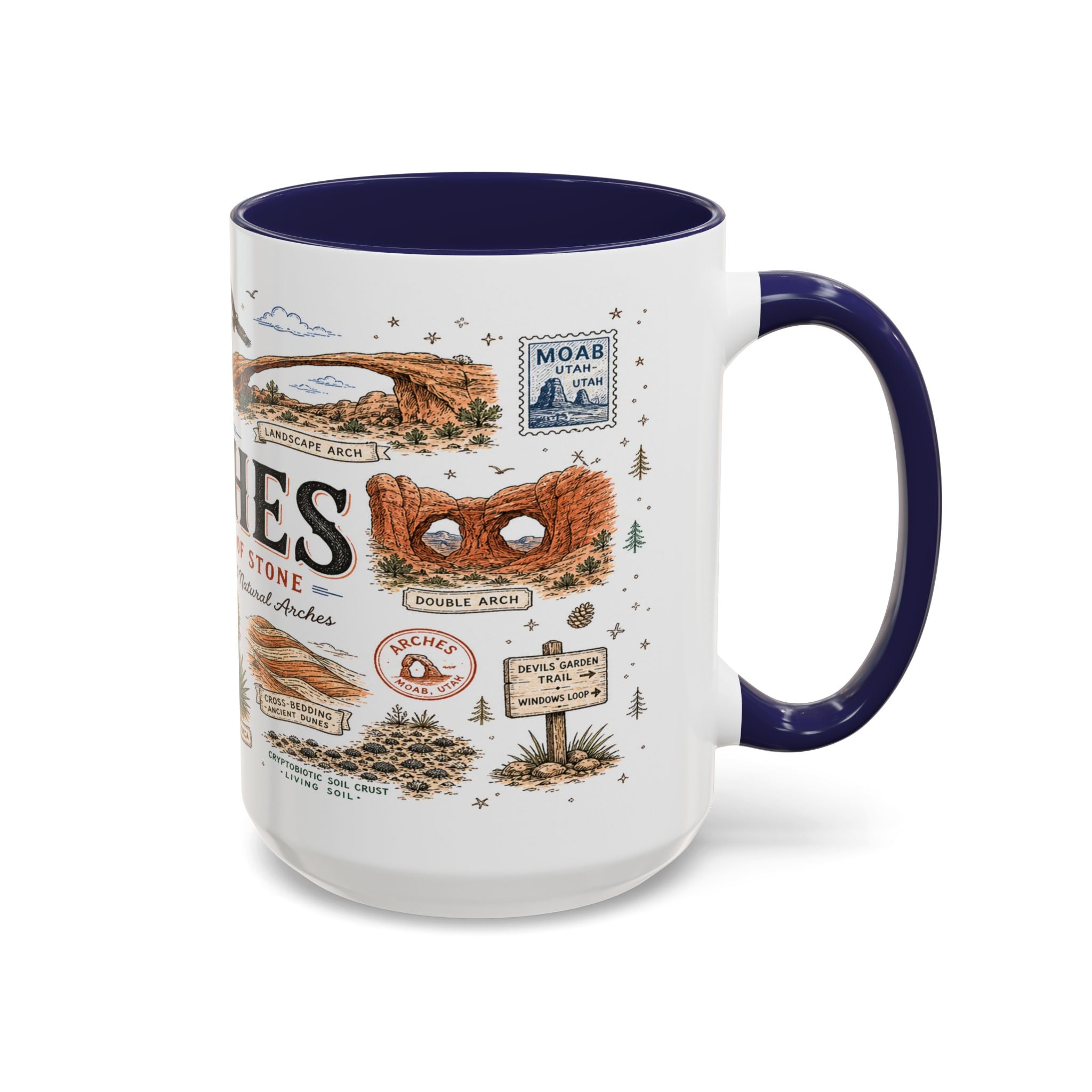 Arches Coffee Mug | National Park Hiking Utah Gift | Accent Color Ceramic 11oz 15oz