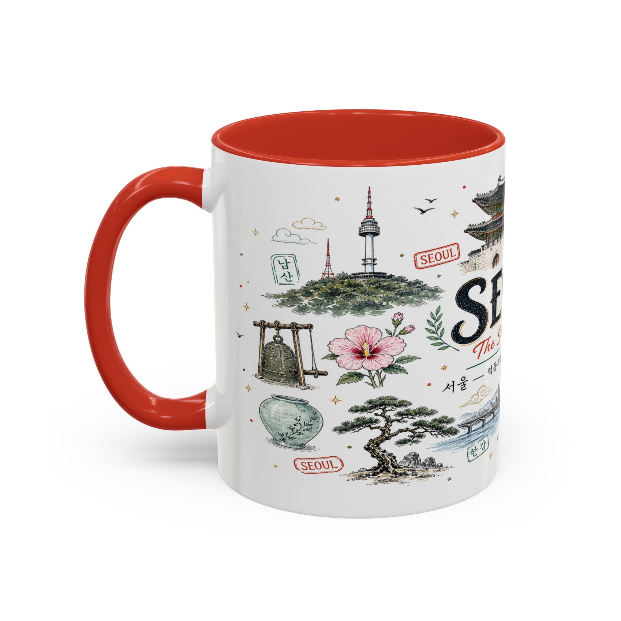 Seoul Coffee Mug | Korea Souvenir Travel Gift | Accent Color Ceramic 11oz 15oz