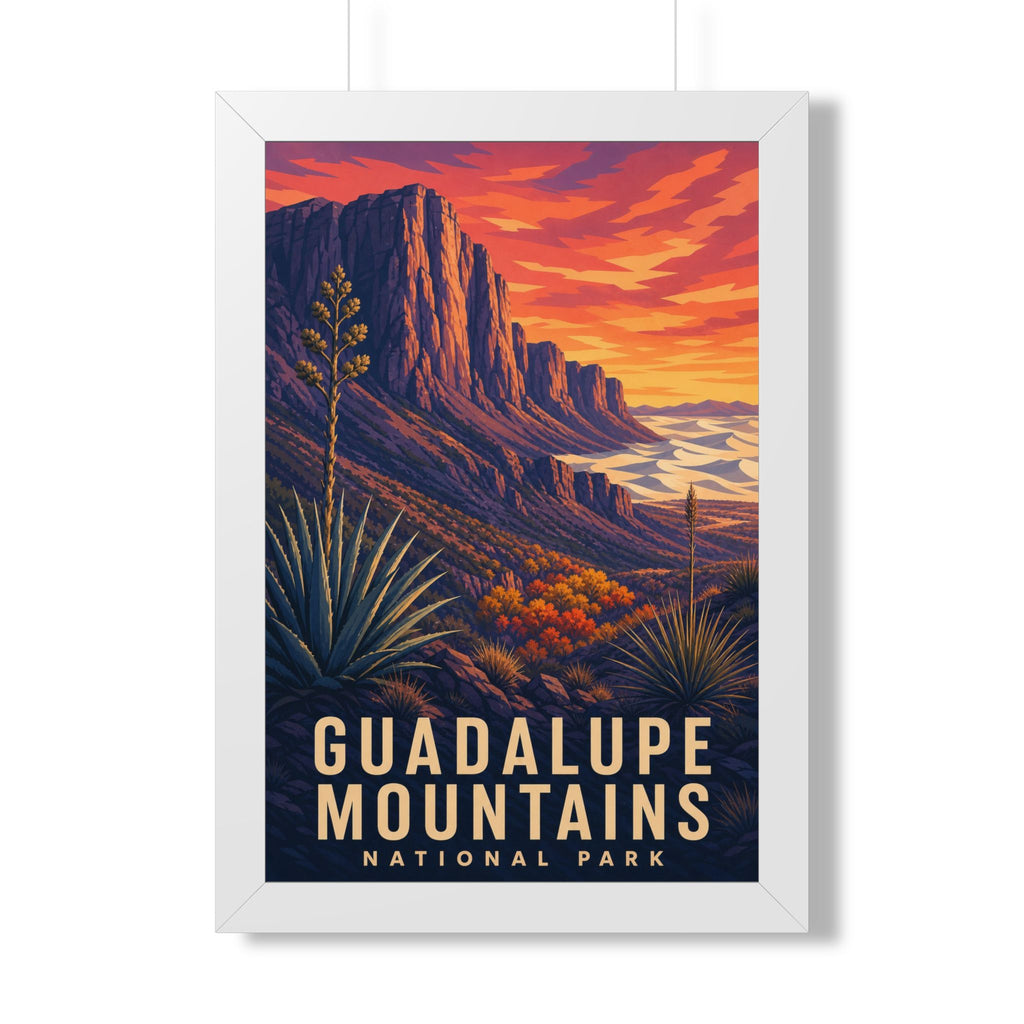 Guadalupe Mountains National Park Framed Poster | Vintage Travel Wall Art | Black Walnut White Frame | 16x24 20x30