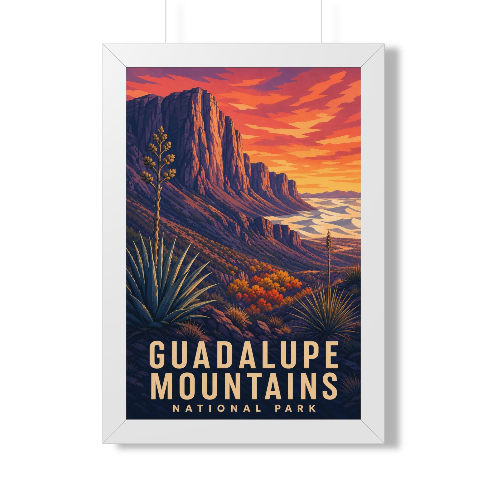 Guadalupe Mountains National Park Framed Poster | Vintage Travel Wall Art | Black Walnut White Frame | 16x24 20x30