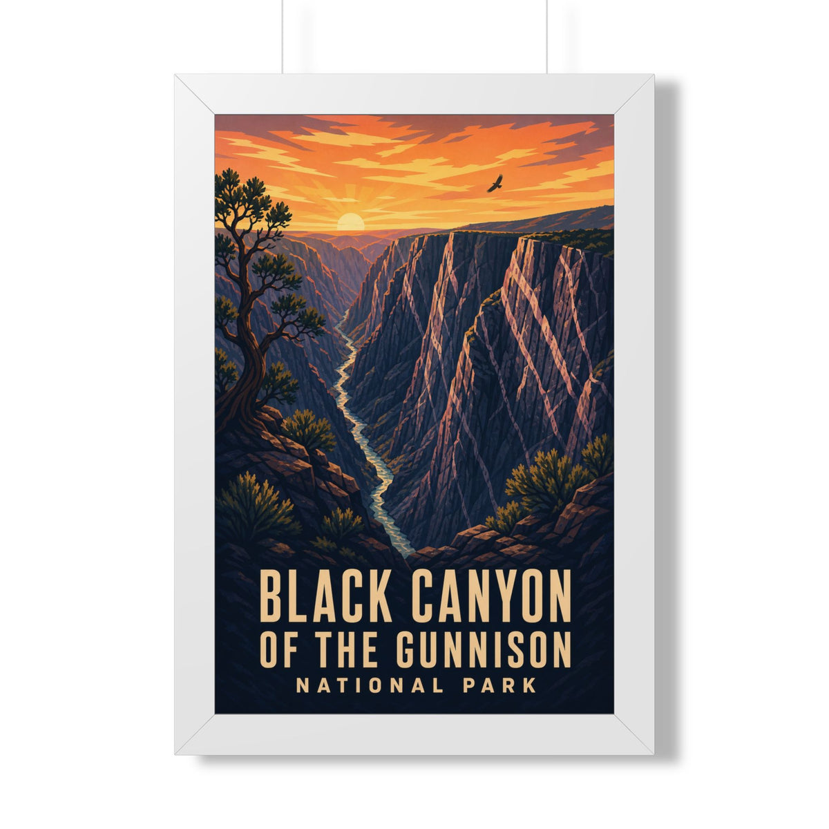 Black Canyon of the Gunnison National Park Framed Poster | Vintage Travel Wall Art | Black Walnut White Frame | 16x24 20x30
